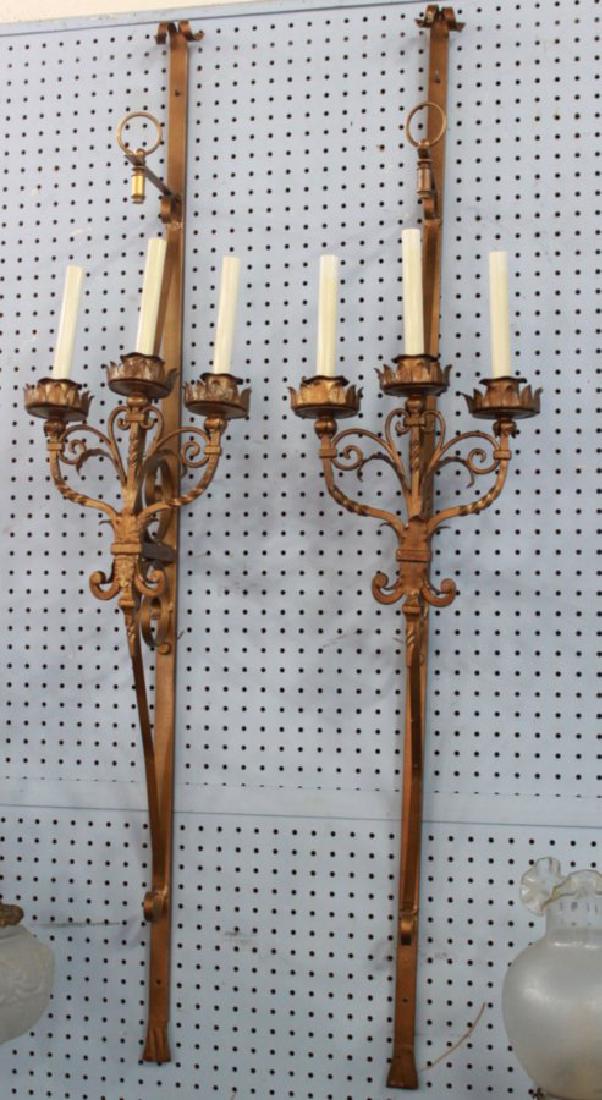Pair Gold Painted Wrought Iron Wall Sconces (1 of 3)