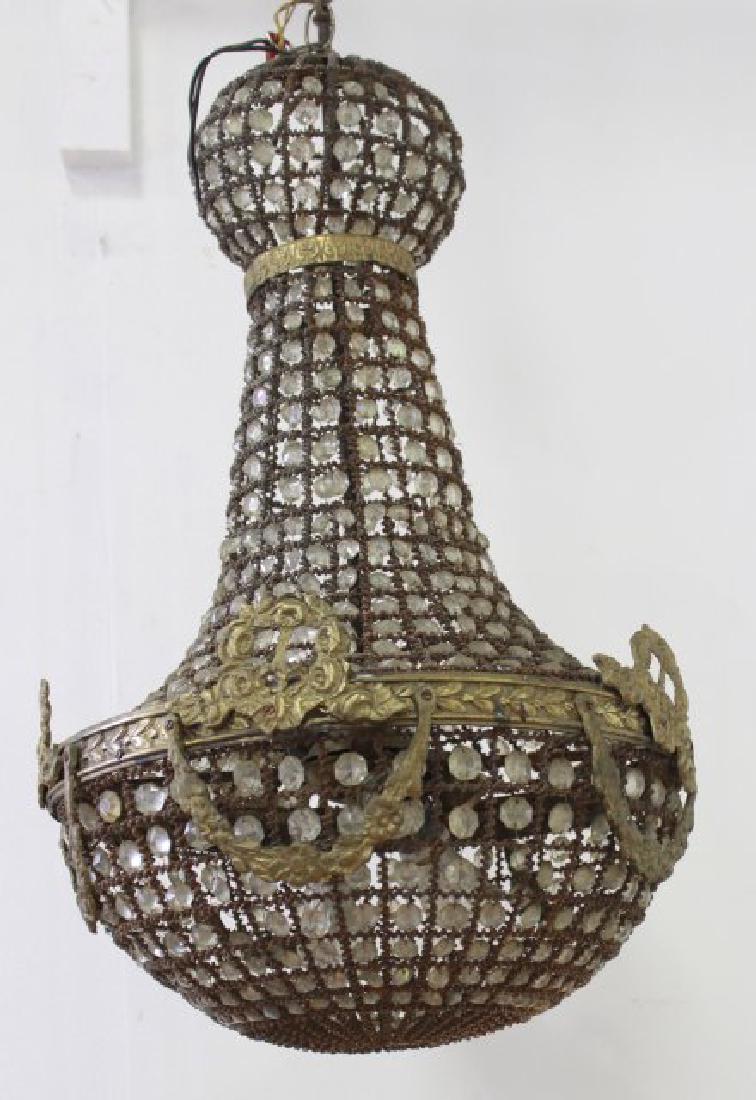 Louis XVI Style Gilt Metal Basket Chandelier: Approx. 27" H x 18" diameter.