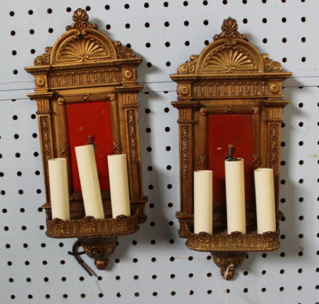 Pair Renaissance Style Gilt Metal 3-Light Sconces (1 of 2)