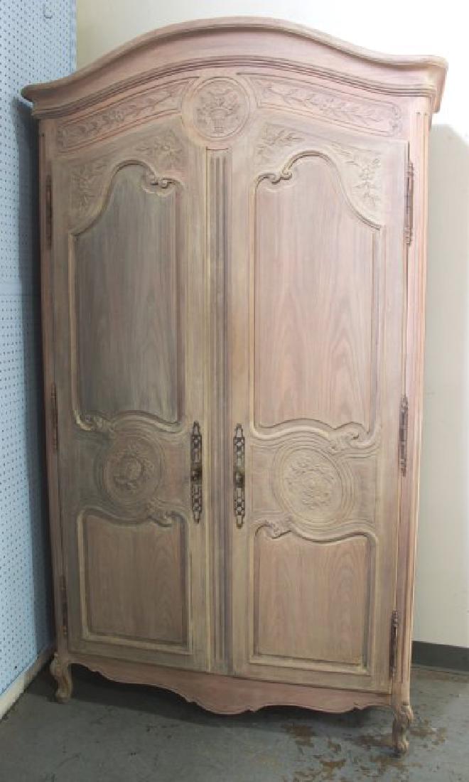 Country French 2-Door Armoire: Bleached finish. Approx. 82" x 44" x 18".