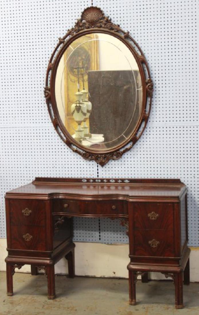 Mahogany Chippendale Vanity w/ Carved Oval Mirror (1 of 6)