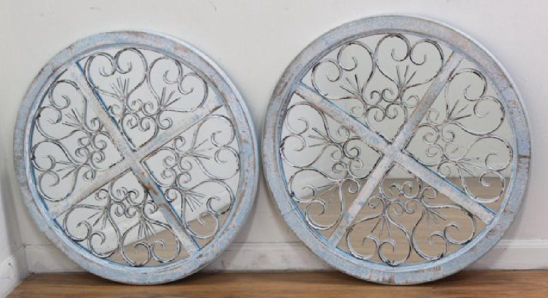 :Pair Wood & Metal Framed Round Mirrors (1 of 2)