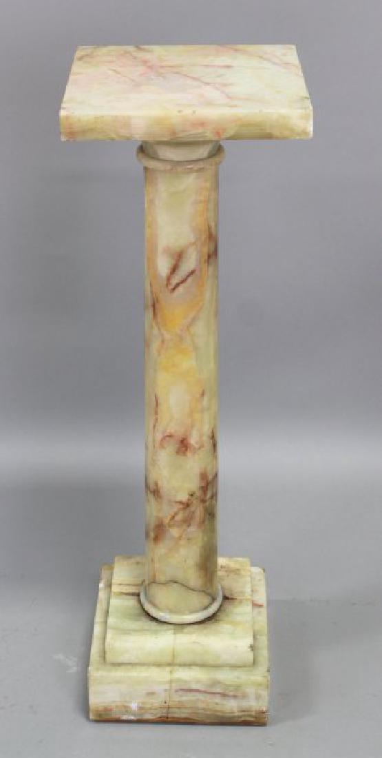 Alabaster Pedestal: Approx. 39 1/4" H x 12" W. Some chips.