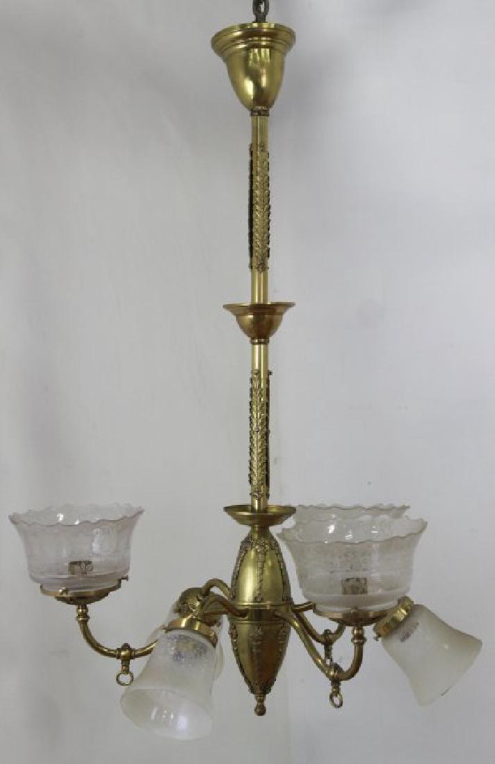 Brass 6-Light Chandelier with Etched Glass Shades (1 of 4)