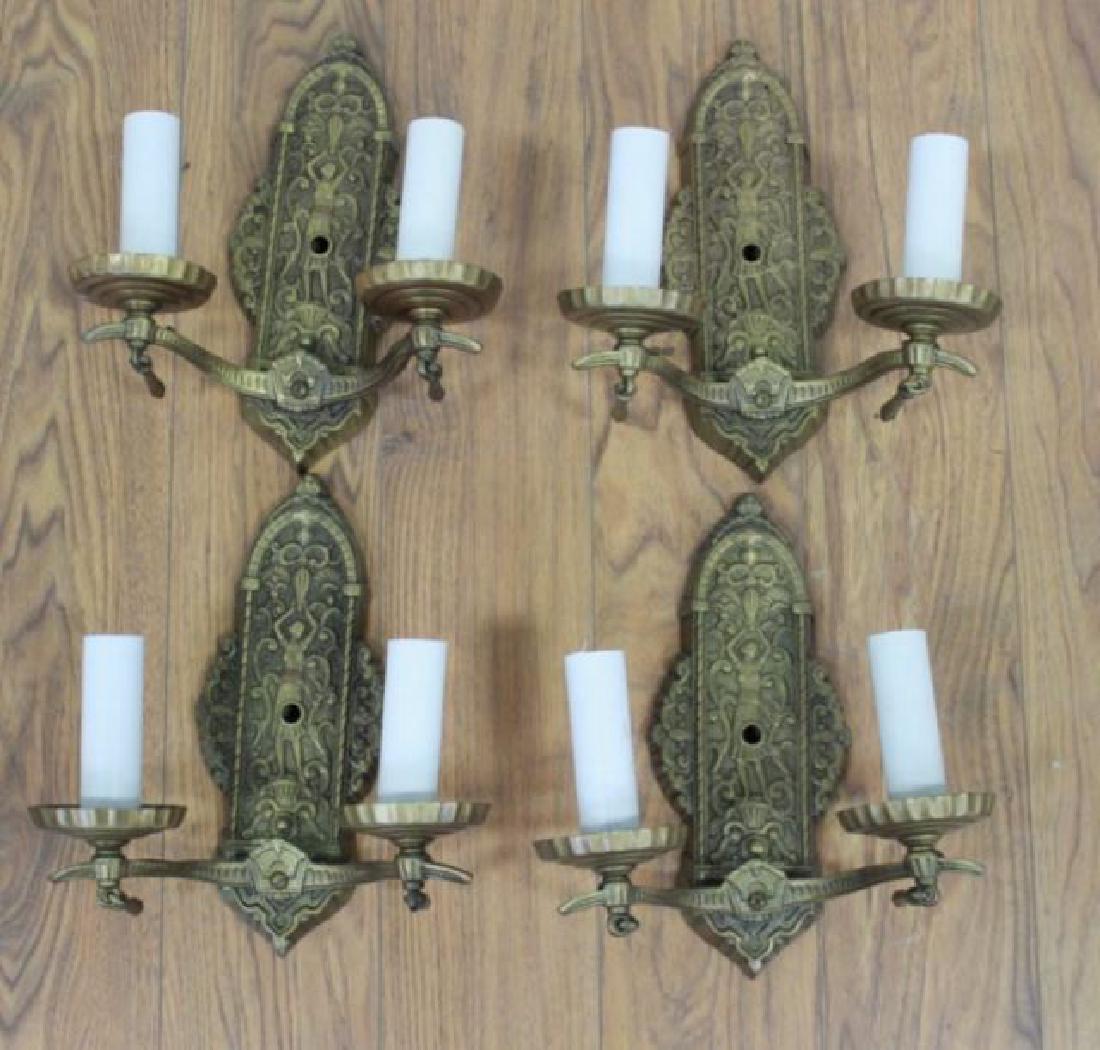 :Set 4 Art Deco Brass 2-Light Sconces (1 of 3)