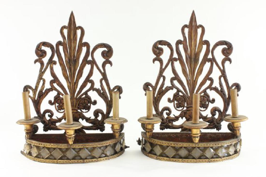 :Pair Gilt Metal & Crystal Planters/Sconces: Approx. 22 1/2" x 15".