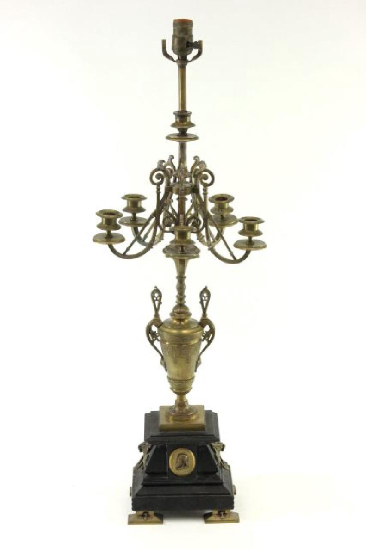 Bronze & Marble 5-Light Candelabra: Mounted as lamp. (7009)