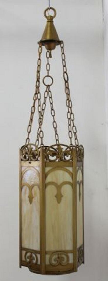 :6-Panel Stained Glass Art Deco Chandelier (1 of 4)