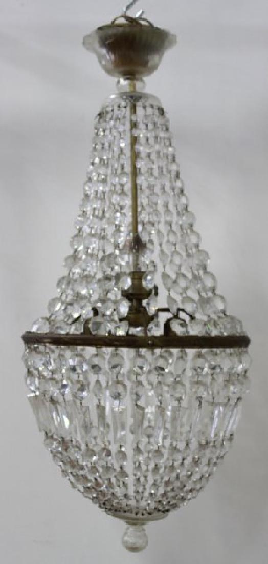 Neoclassic Style Basket Chandelier: Faceted glass and brass. Approx. 38" H x 16 1/2" diameter.