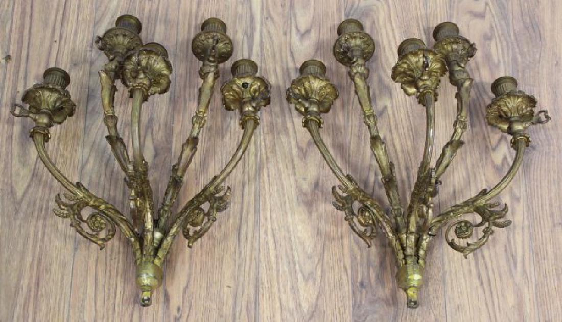 Pr Louis XVI Style Gilt Bronze 5-Light Gas Sconces (1 of 2)