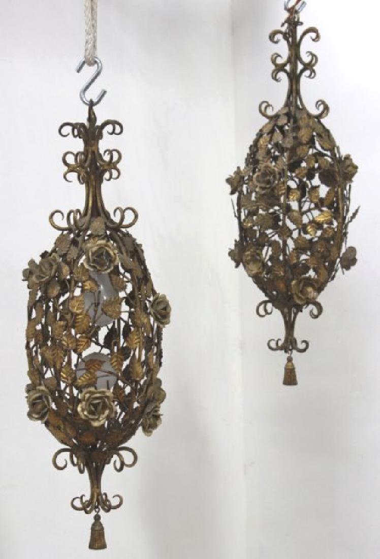 Pair Italian Rococo Style & Foliate Lanterns: Approx. 29" H.