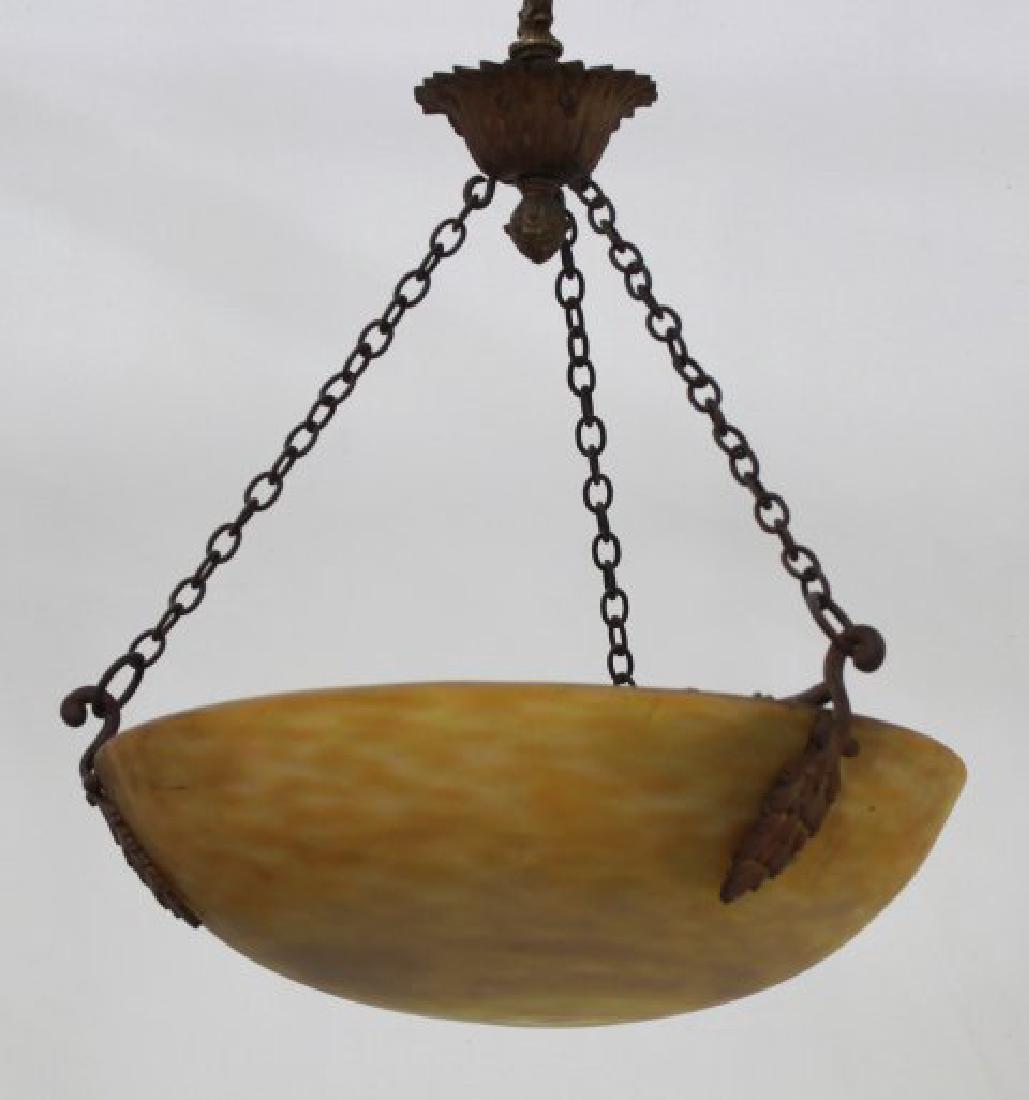 Neoclassic Style Bronze Mtd Art Glass Chandelier: Approx. 19" H x 14 1/4" diameter.