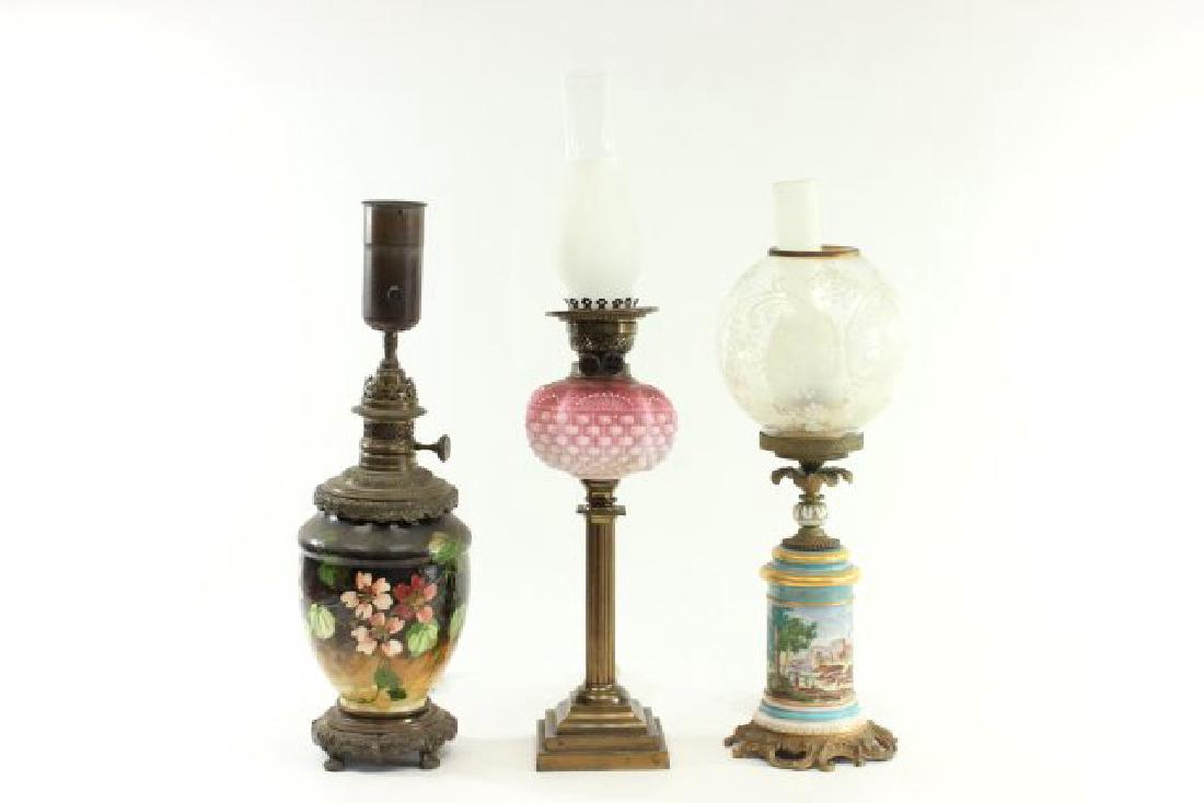 3 Victorian Ceramic & Glass Oil Lamps (1 of 8)