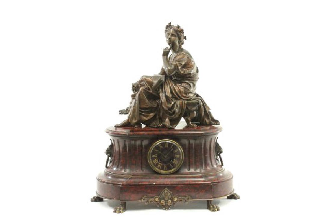 :Bronze & Marble Figural French Mantel Clock (1 of 7)
