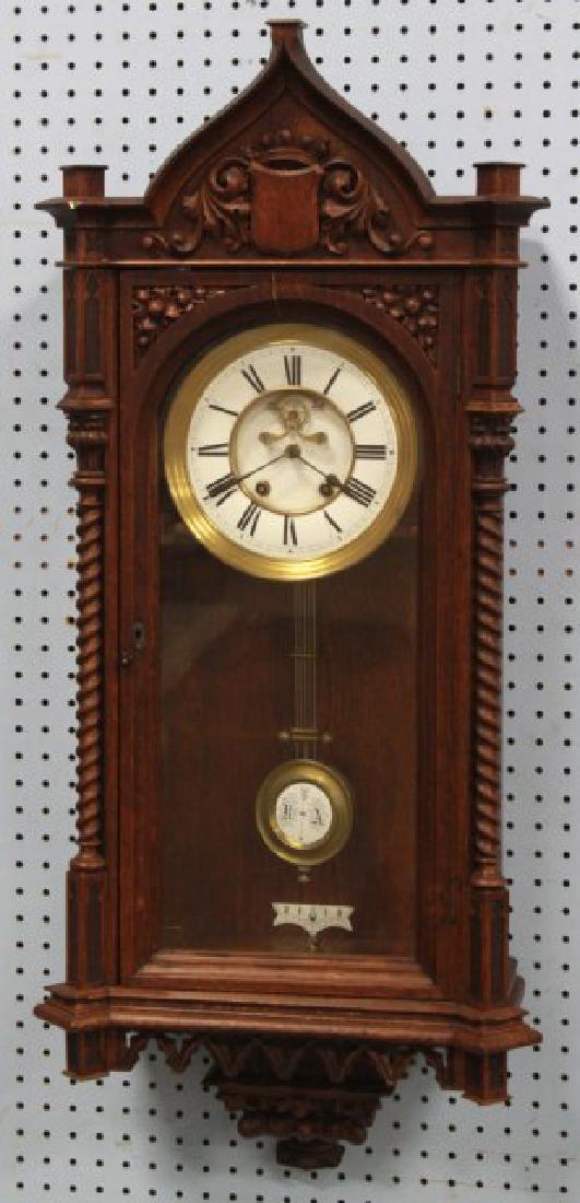 Victorian Oak Gothic Style Wall Clock (1 of 4)