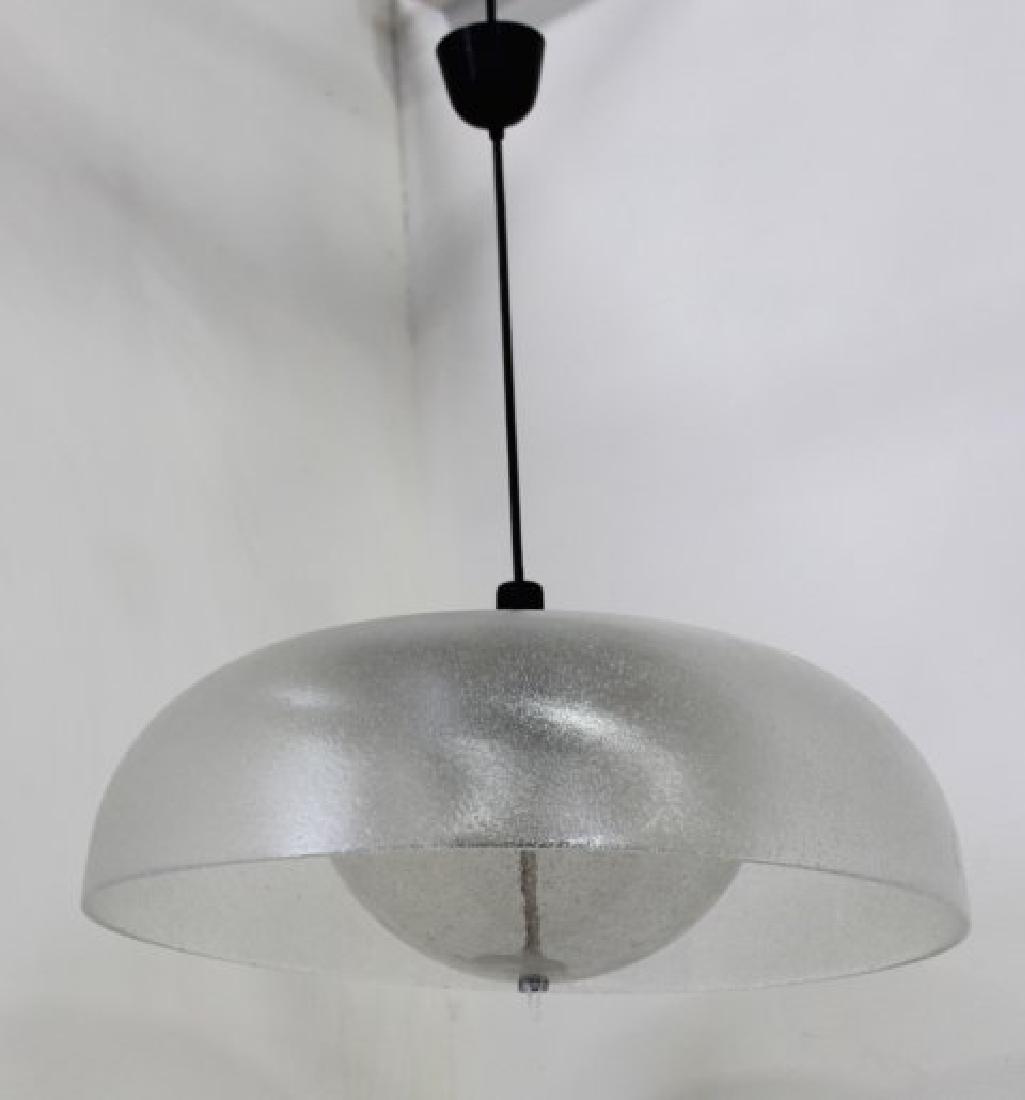 Mid-Century Modern Frosted Glass Chandelier: Approx. 14" H x 24" W.