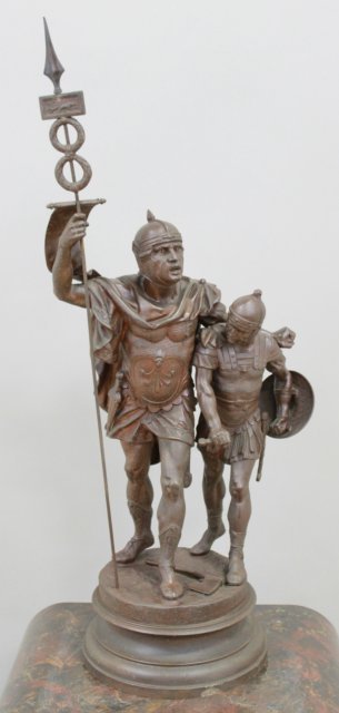 Spelter Statue of 2 Soldiers with Flag (1 of 7)