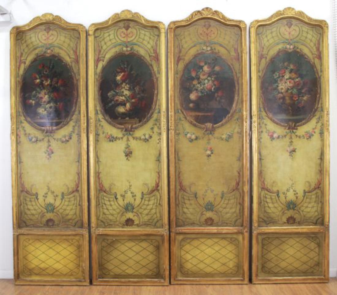Louis XVI Style Gilt & Painted 4-Panel Screen (1 of 6)