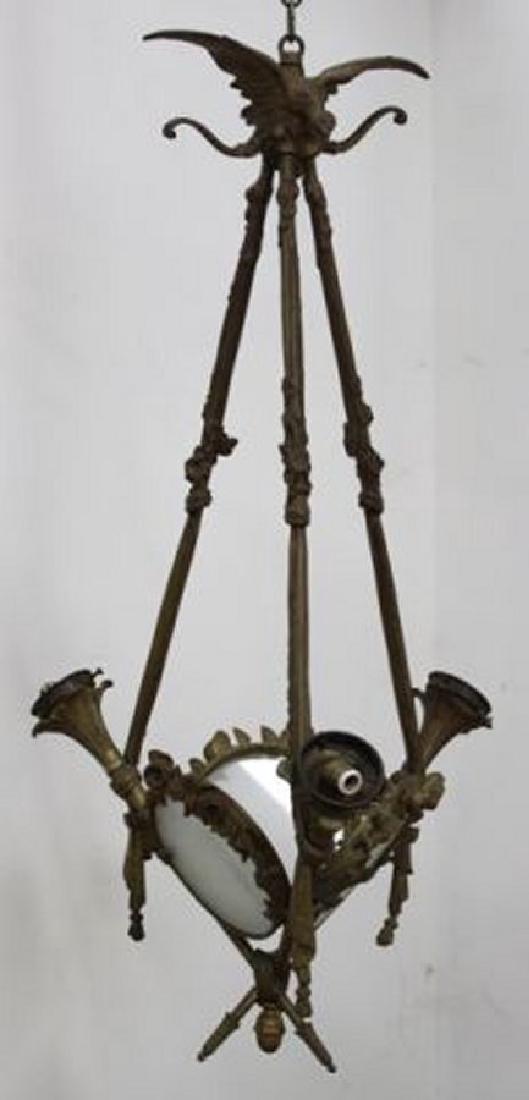 :English Bronze & Glass 3-Light Chandelier (1 of 3)