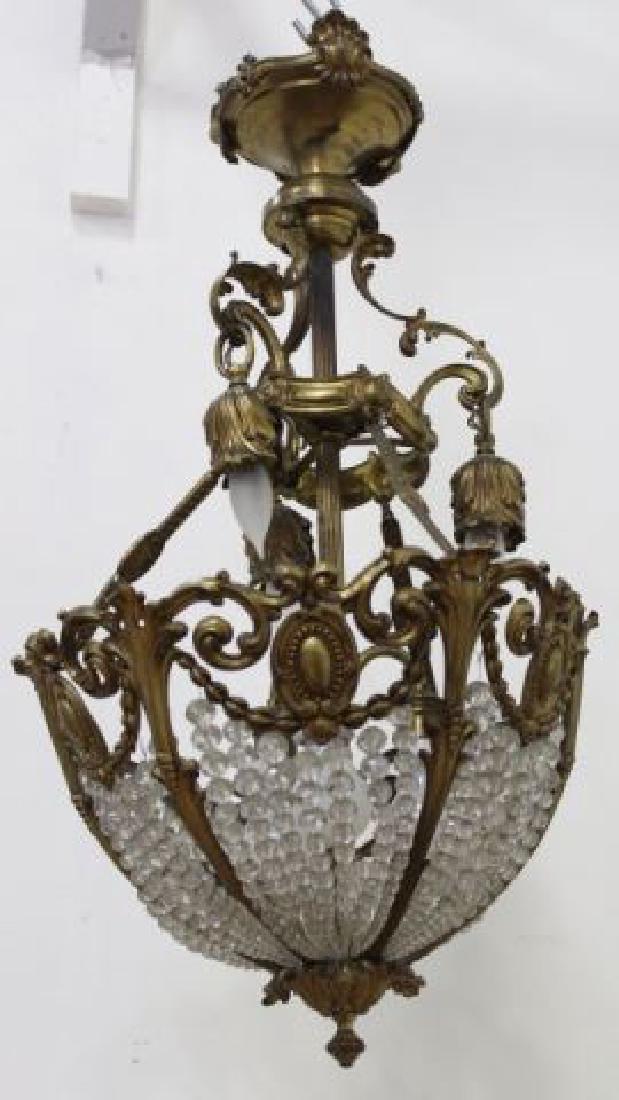 :French Crystal & Bronze 6-Light Basket Chandelier: 19th century. Approx. 33" x 20".