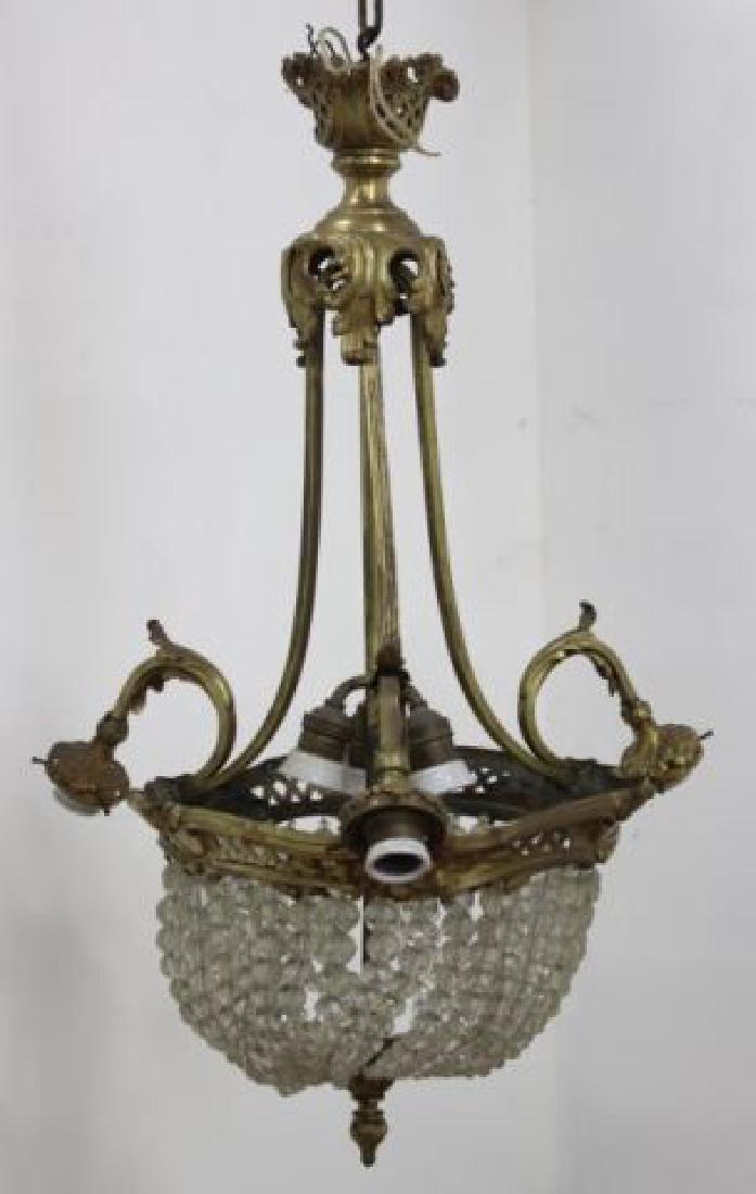 :French Beaded Crystal & Bronze Basket Chandelier (1 of 4)