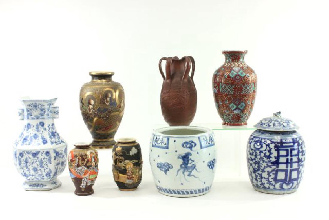 Lot of 8 Asian Porcelain & Pottery Vases & Jars (1 of 8)