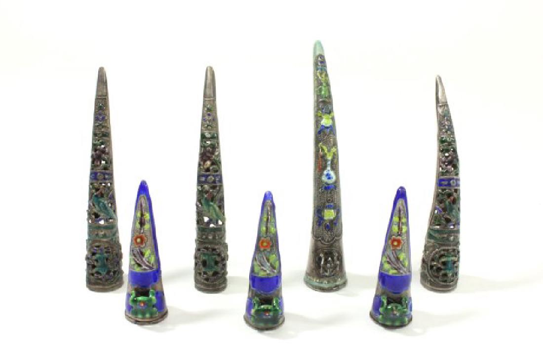 7 Chinese Silver & Enamel Nail Guards (1 of 4)