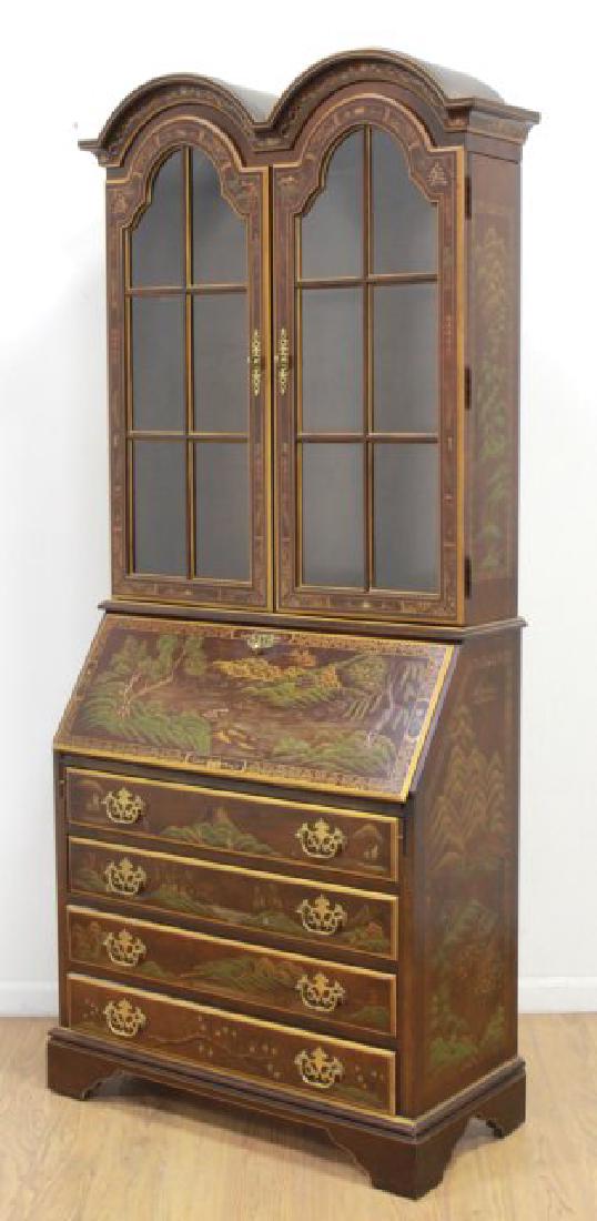 George III Style Chinoiserie Slant Front Bookcase: By Jasper Cabinet. Approx. 80" H x 34 1/2" W x 16" D. (7012)