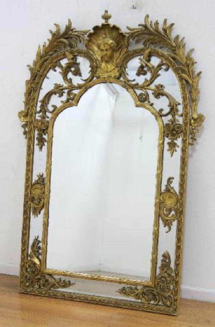 :Regency Carved Giltwood Mirror: 19th century. Approx. 71" H x 48" W x 8" D.