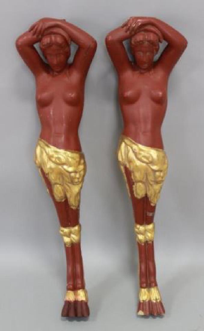:Pair Painted Wood Figural Columns: Approx. 38 1/2" H.