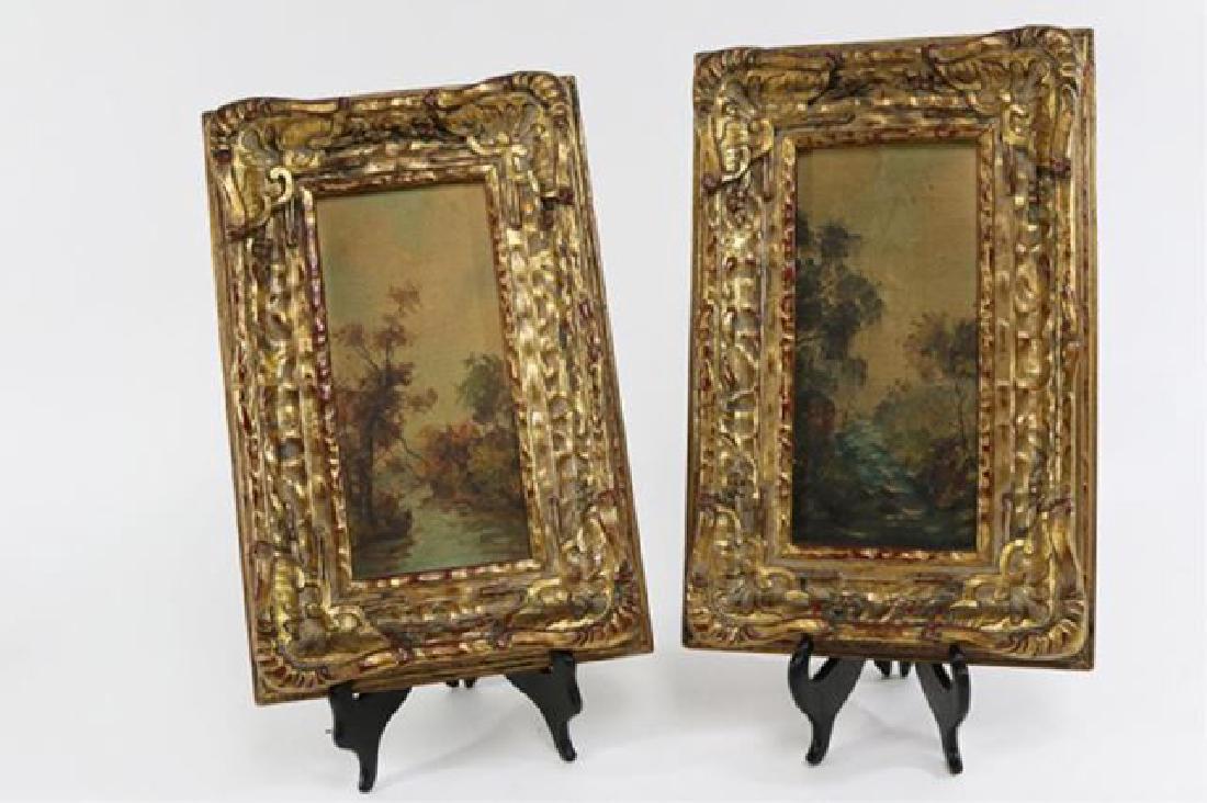 :Pair Gilt Ornate Frames w/ Oil on Board Landscape (1 of 3)