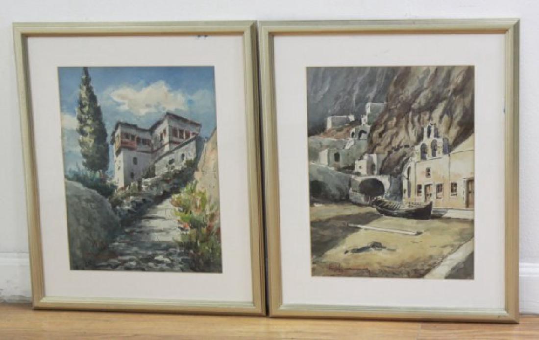 Walter Eck, Pair Mediterranean Scenes: Watercolors. Approx. 13" x 10" sight, 19" x 16" framed. (7001)