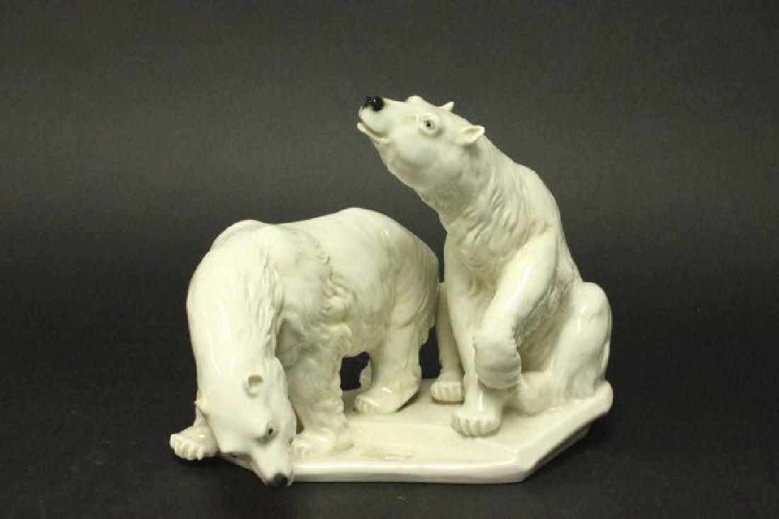 :Karl Ens Porcelain Grouping, 2 Polar Bears: Approx. 8" H. (6150)