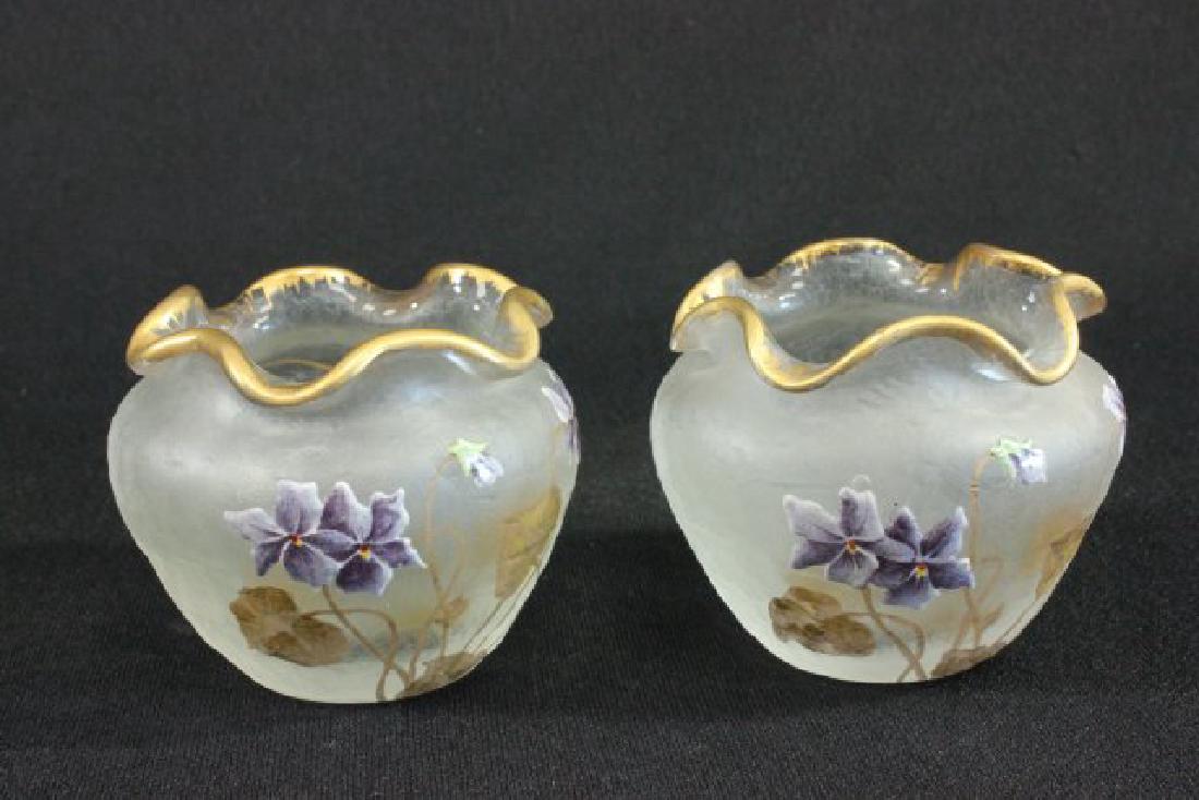 Pair Montjoie Style Enameled Glass Vases (1 of 4)