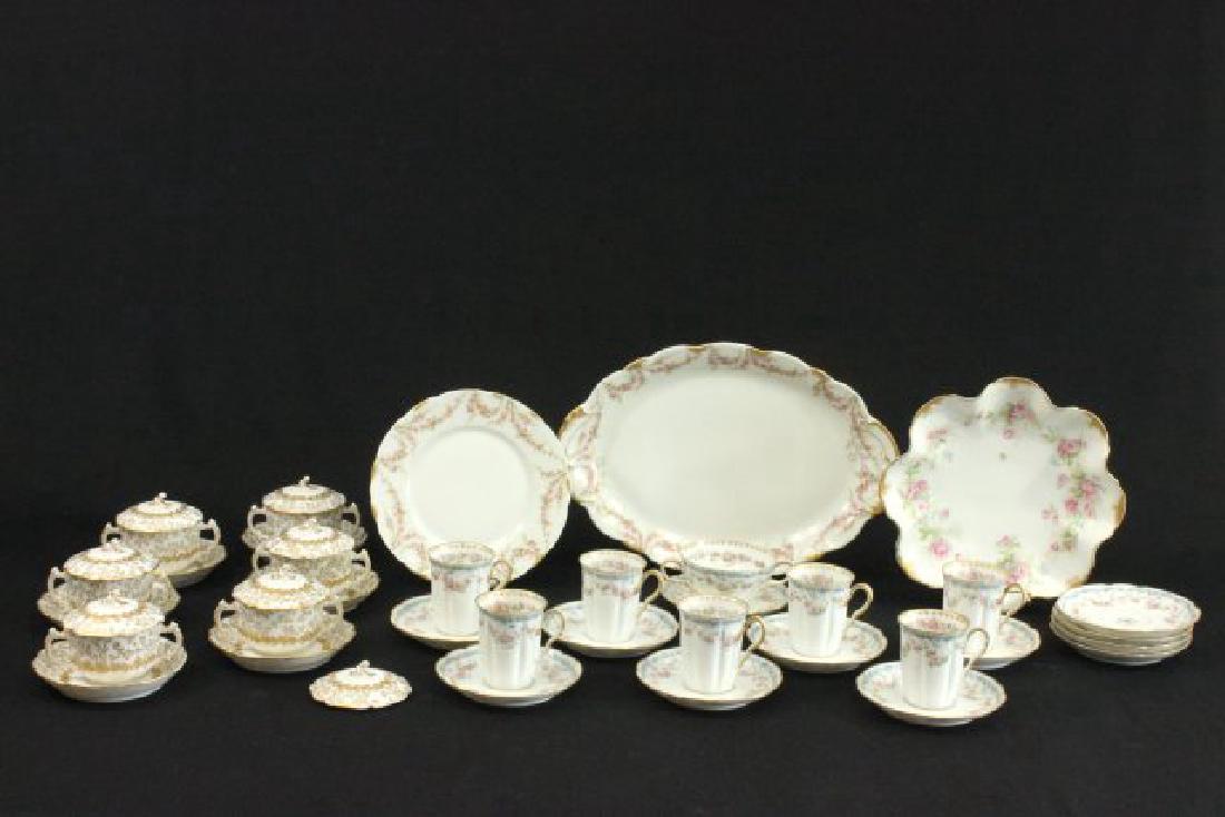 42 Pieces Haviland France Limoges Cups & Saucers: With platters and plate. Some with chips.