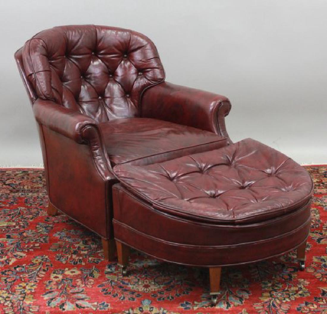 Burgundy Leather Upholstered Club Chair & Ottoman (1 of 4)