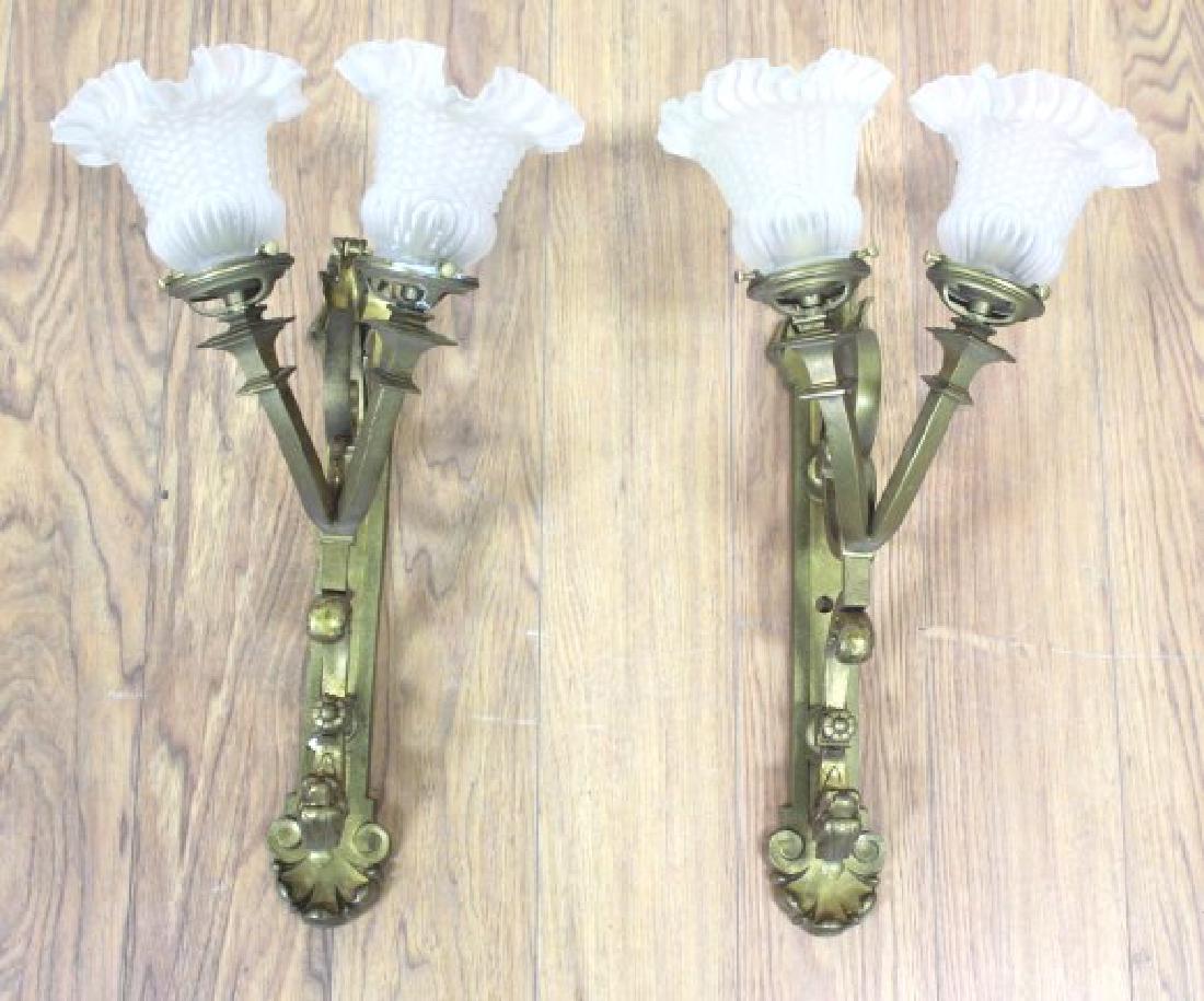 Pair Renaissance Style Gilt Metal 2-Light Sconces (1 of 2)