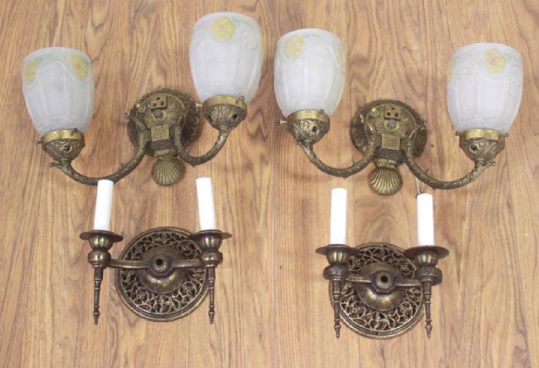 2 Pairs Art Deco Brass 2-Light Sconces (1 of 3)