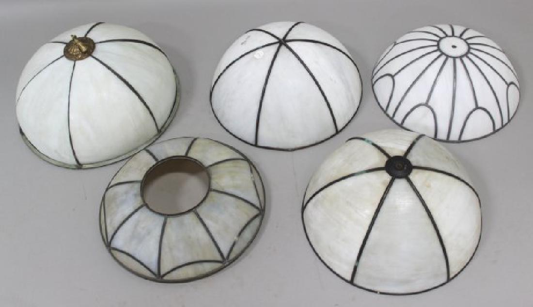 4 Leaded White Glass Shades: Largest approx. 17 1/2" diameter.
