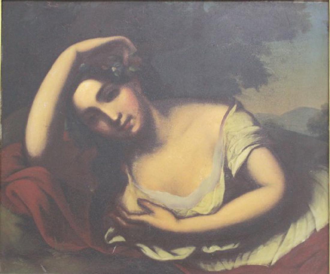 Portrait of Lady: Oil on tin. 19th century. Approx. 17" x 20" unframed, 24" x 27" framed.