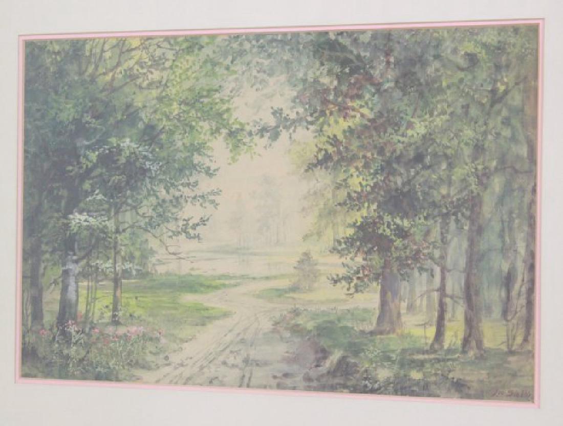 Leo Svelke, Forest Landscape: Watercolor. Leo Svelke (1880-1930). Approx. 10 1/2" x 16 1/2" sight, 23" x 28" framed. (7016)