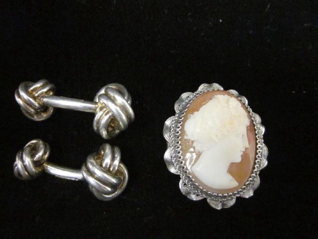 Pair Tiffany Cufflinks & Silver Frame Cameo Pin (1 of 3)