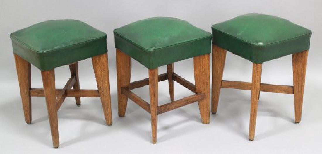 Set of 3 Art Deco Oak Benches: After Ruhlmann. Approx. 20 1/2" H x 13" square.