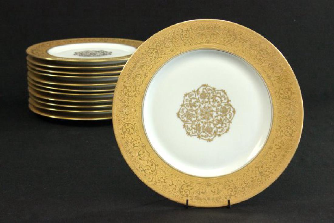 12 Heinrich & Co. Gold Encrusted Service Plates: Approx. 11" diameter.