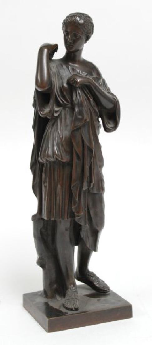 Classical Bronze of Standing Woman: Unsigned. Approx. 16 1/2" H.