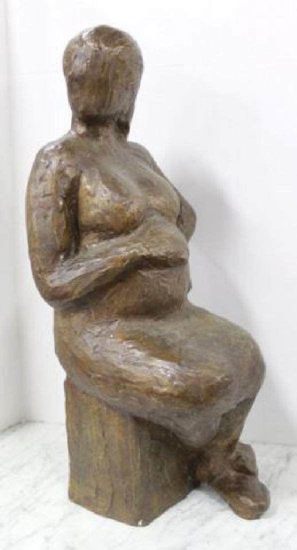 :Victor Salmones, Pregnant Woman: Bronze. Signed. Victor Salmones (1937-1989). Approx. 30" H.