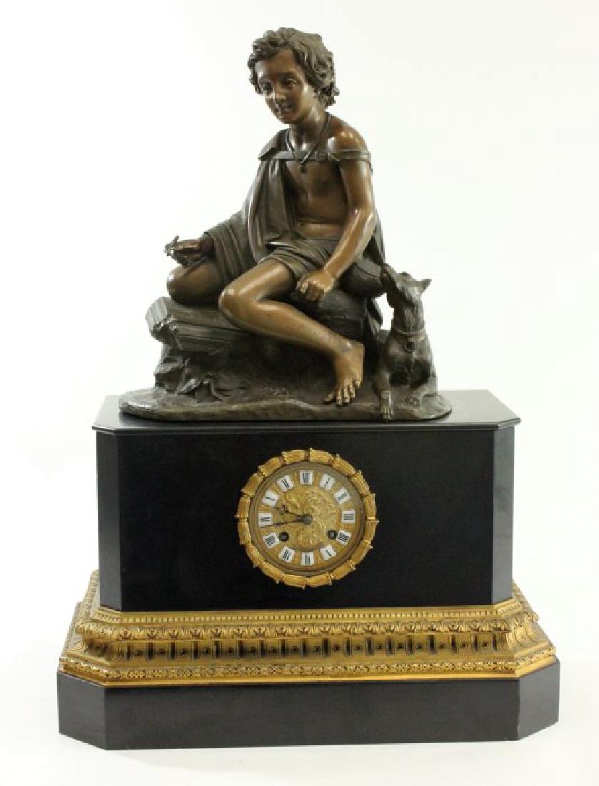 Clock with Bronze Figure on Black Marble Base (1 of 6)