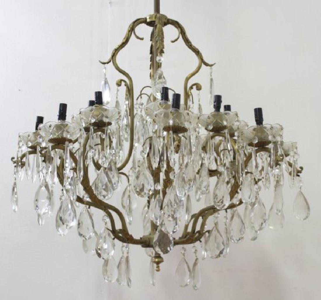 Bronze & Crystal 16-Light Chandelier: Approx. 31" H x 29" W.