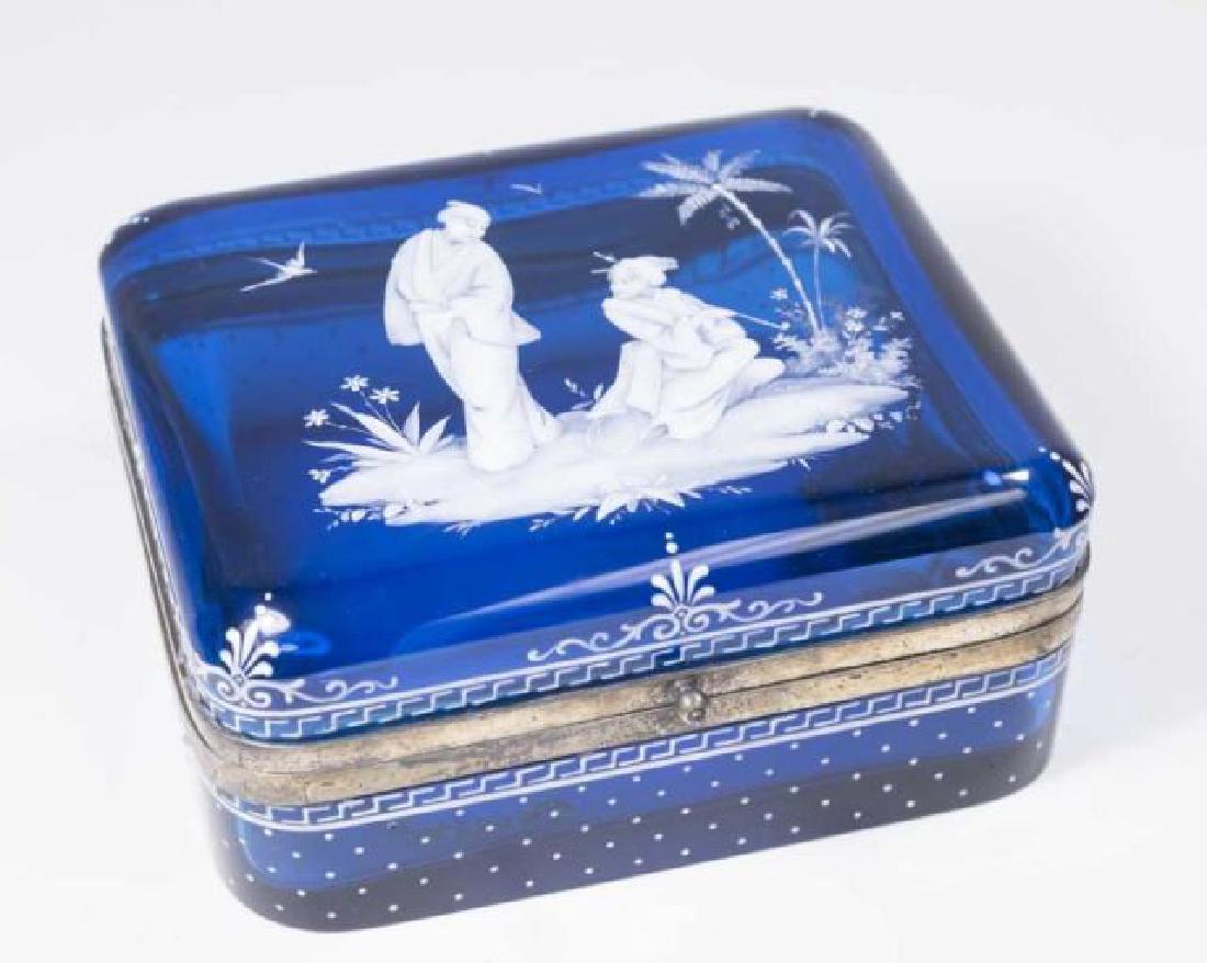 :Cobalt Blue Glass Box with Enamel Decoration (1 of 4)