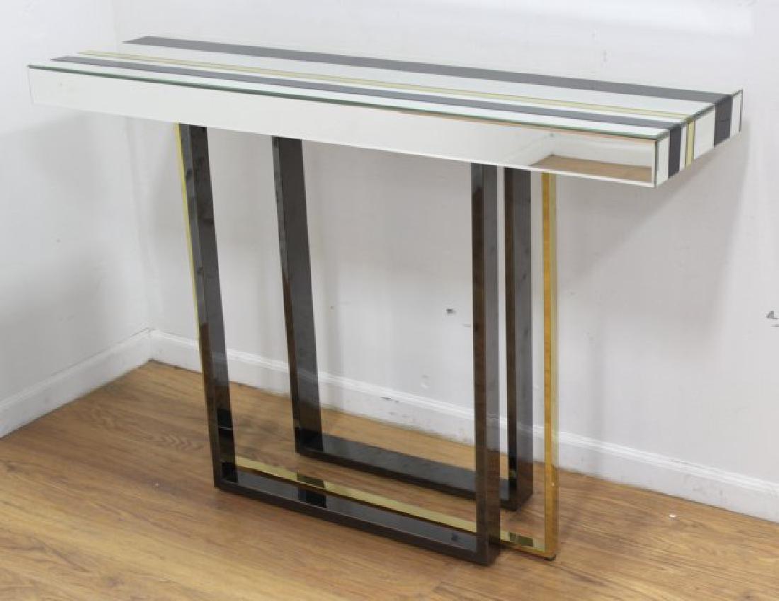 :Milani Deco Style Console: Contemporary. Black, gold, and clear mirrored. Approx. 35 1/2" H x 53 1/4" W x 15 3/4" D. (5290)
